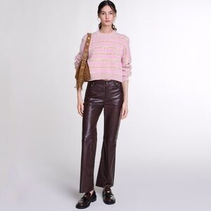 Maje Jacquard Pink Wool Jumper